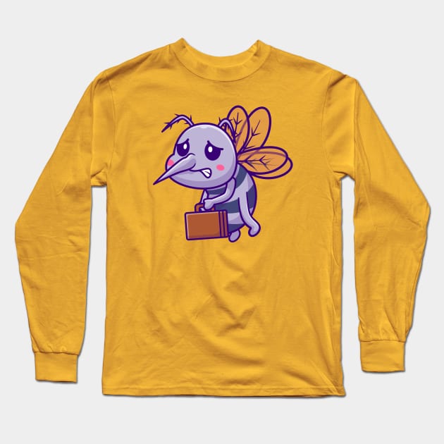 Cute Mosquito Jobless Holding Suitcase Cartoon Long Sleeve T-Shirt by Catalyst Labs
